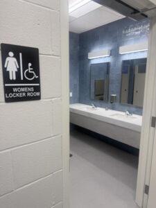 New bathroom, locker rooms and family room, including new adult changing table.